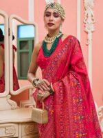 Womens Silk Blend Pink Woven Design Saree with Unstitched Blouse - Image 2