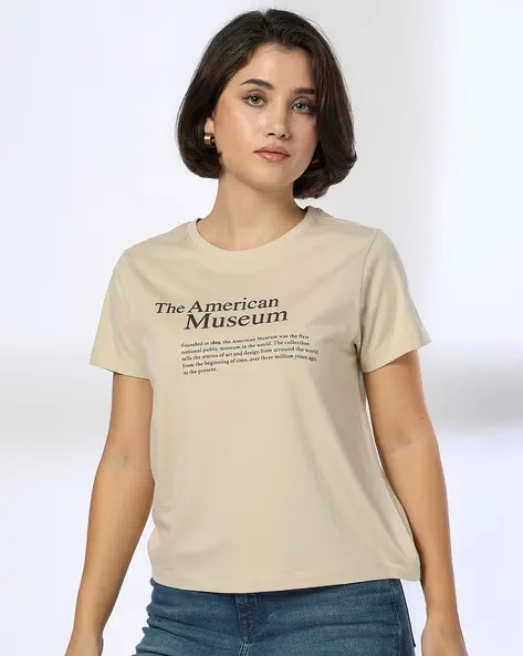 473Wx593H-443065552-beige-MODEL4.webp Women American Museum Regular Fit Crew-Neck T-Shirt - Image 1